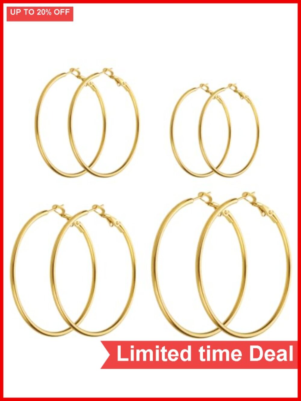 4 Pairs Gold Plated Hoop Earrings for Women Hypoallergenic Stainless Steel Post